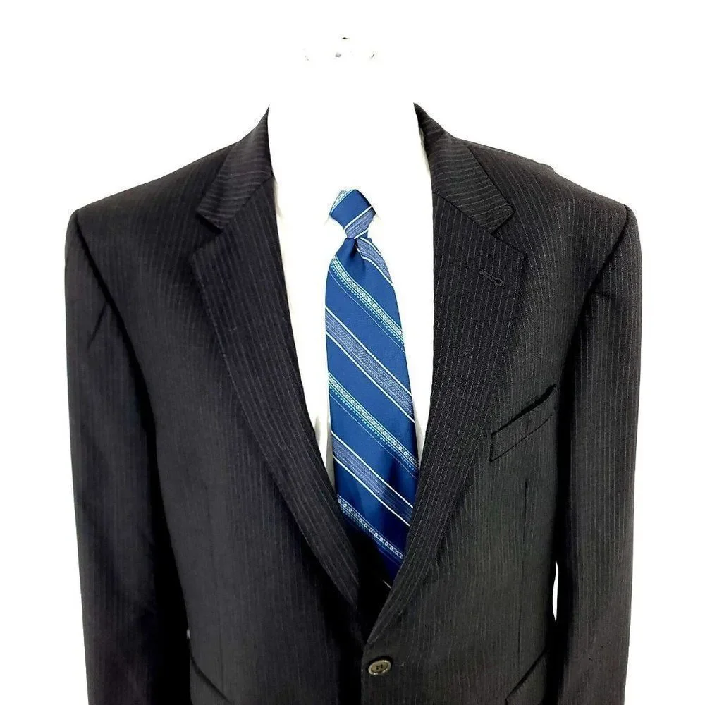 Jos A Bank Signature Gold Wool 2 Button Suit Jacket 46R Gray W Blue Gray Striped